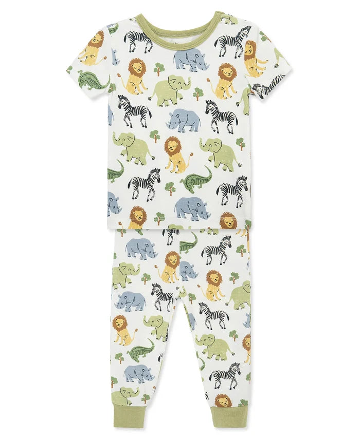Olive Trim Safari Print SS PJ Pant Set