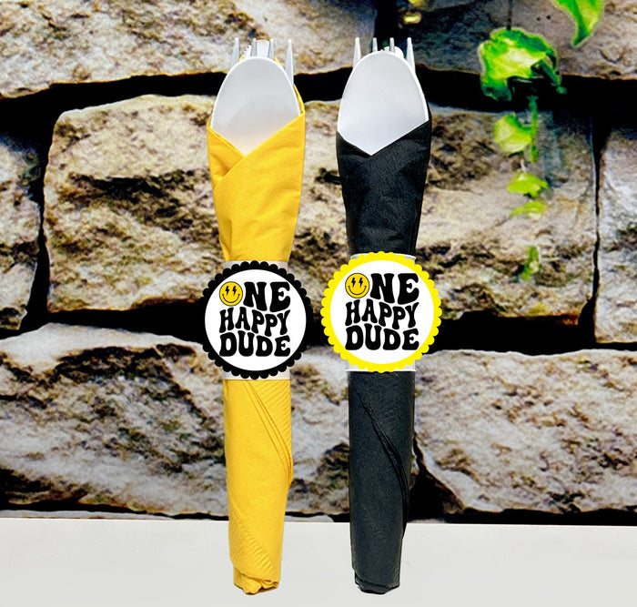 One Happy Dude | First Birthday | Happy Dude Theme | One Happy Dude First Birthday Napkin Wrapped Utensil Kit | One Happy Dude INDIVIDUAL