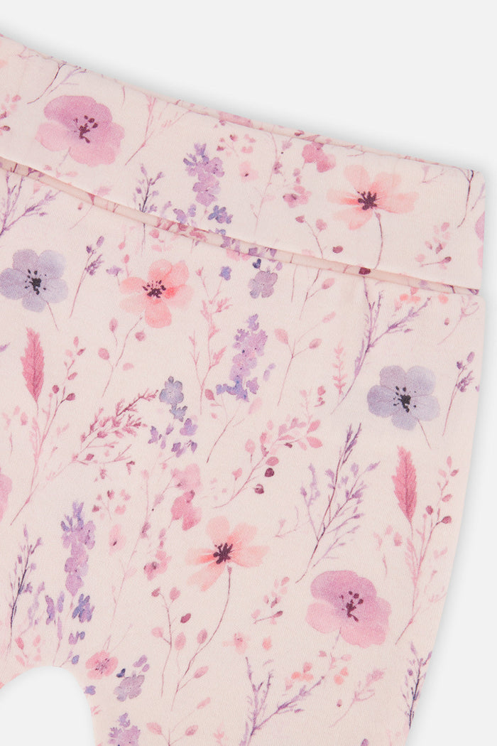 Deux par Deux baby girls evolutive pants, pink watercolor floral print, alternate view