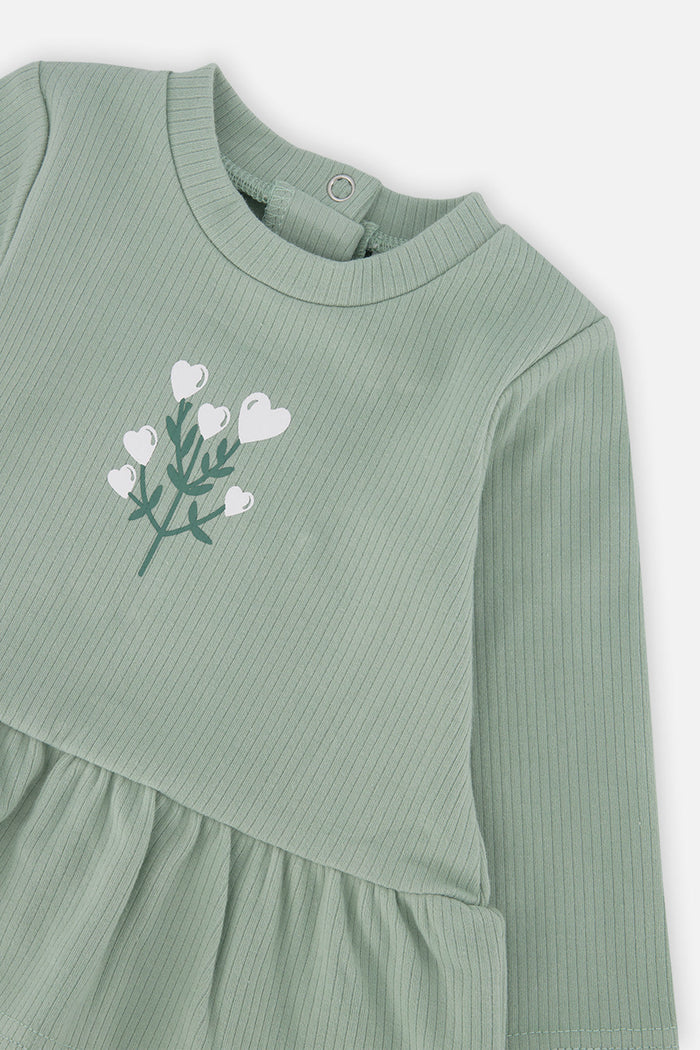 Deux par Deux baby girl green and beige peplum tunic and heart print legging set, alternate view