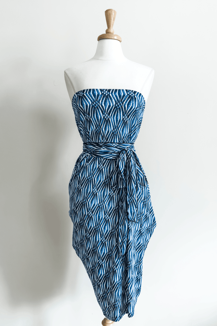 Diane Kroe Origami Dress in Blue Ikat