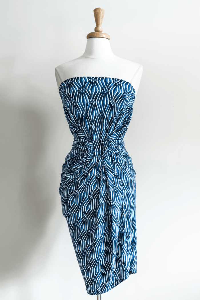 Diane Kroe Origami Dress in Blue Ikat