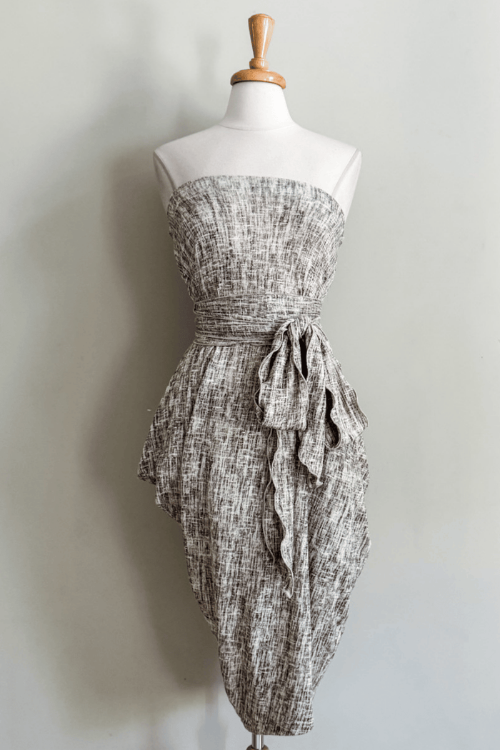 Origami Dress in Sand Linen print from Diane Kroe