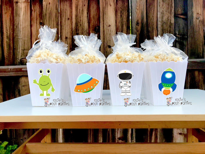 Outer Space Theme Party Popcorn Favor Bins