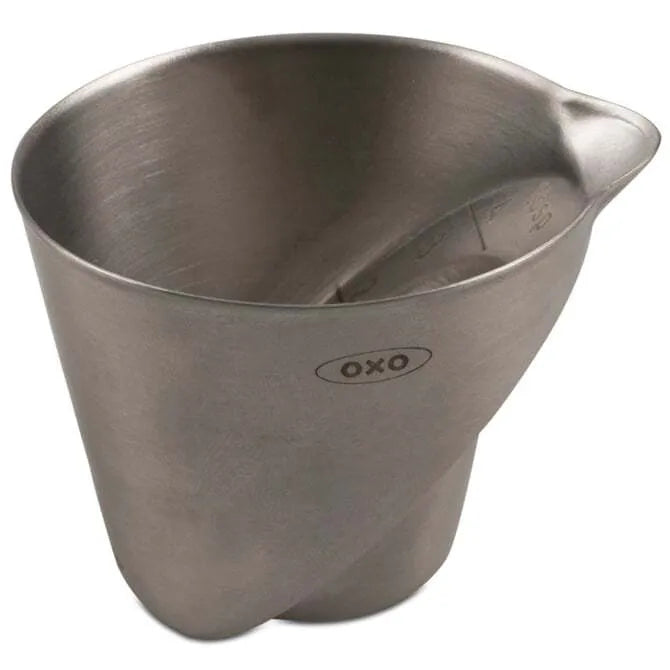 Stainless Steel Oxo Angled Measuring Cup - 2 oz on white background.