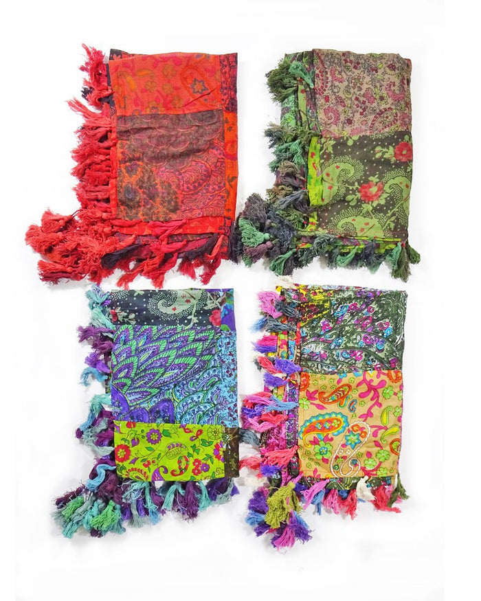 Patchwork Scarf with Tassels