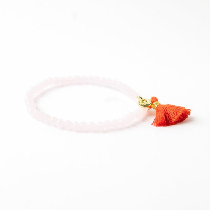 Patsy Solid Crystal Stretch Bracelet With Tassel Pink Stretch