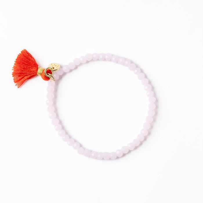 Patsy Solid Crystal Stretch Bracelet With Tassel Pink Stretch