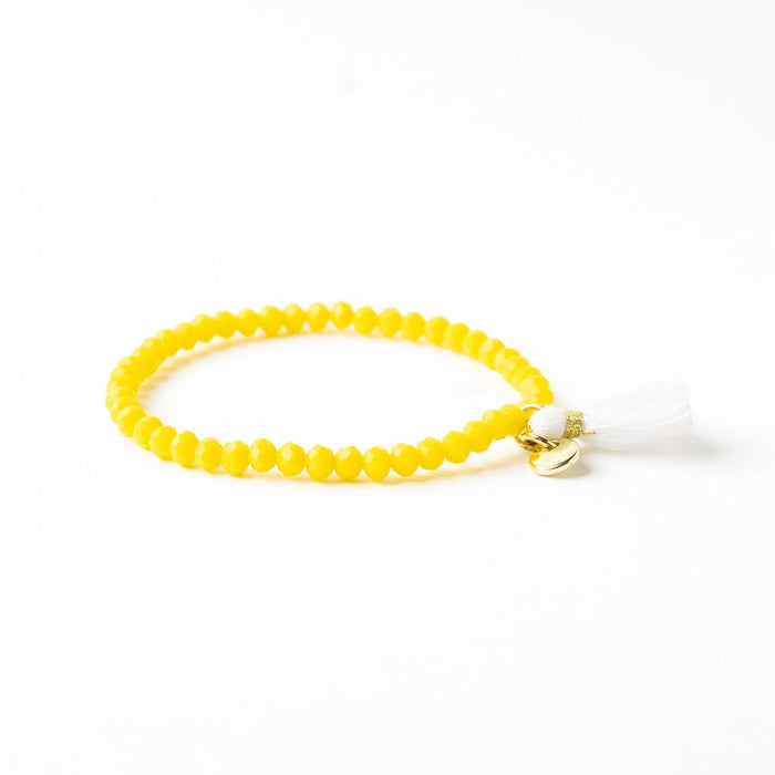 Patsy Solid Crystal Stretch Bracelet With Tassel Yellow Stretch