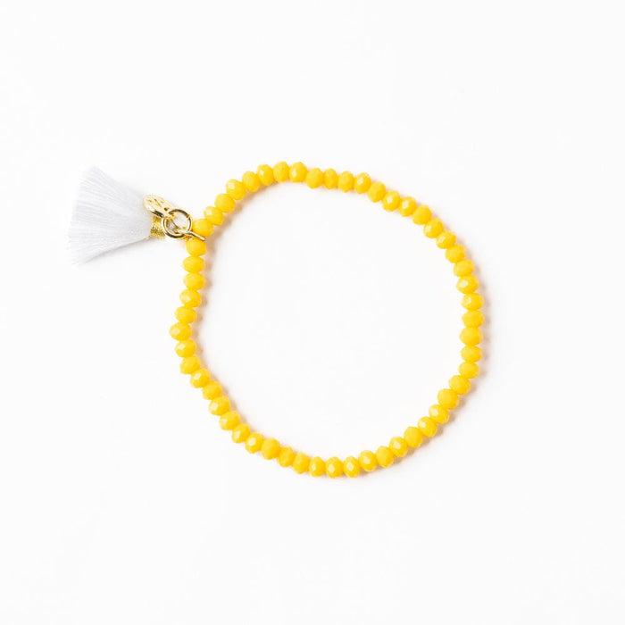 Patsy Solid Crystal Stretch Bracelet With Tassel Yellow Stretch