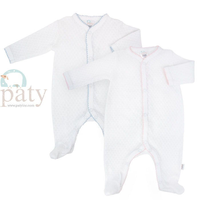 Paty Long Sleeve White Footie w Trim