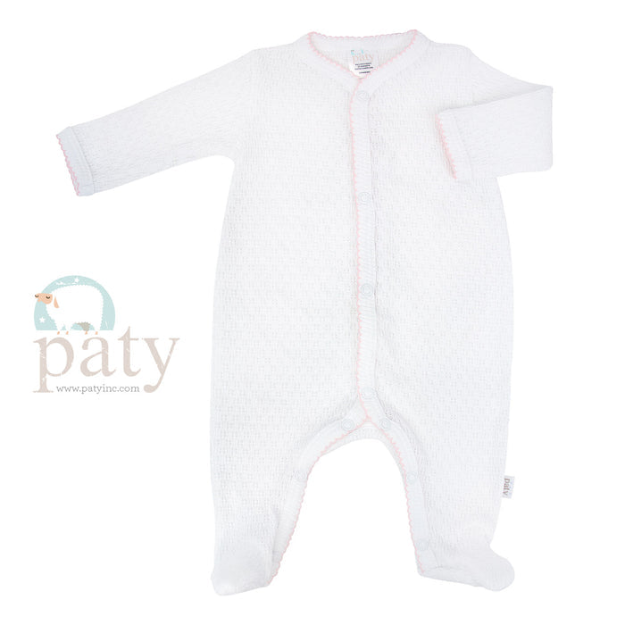 Paty Long Sleeve White Footie w Trim