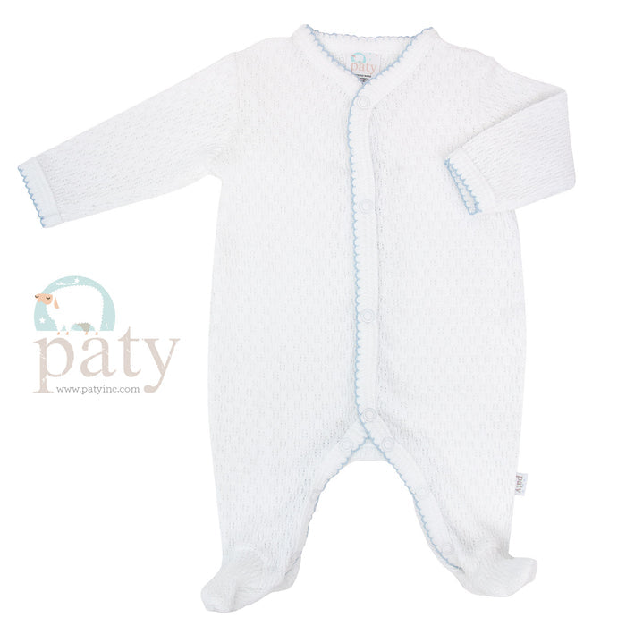 Paty Long Sleeve White Footie w Trim