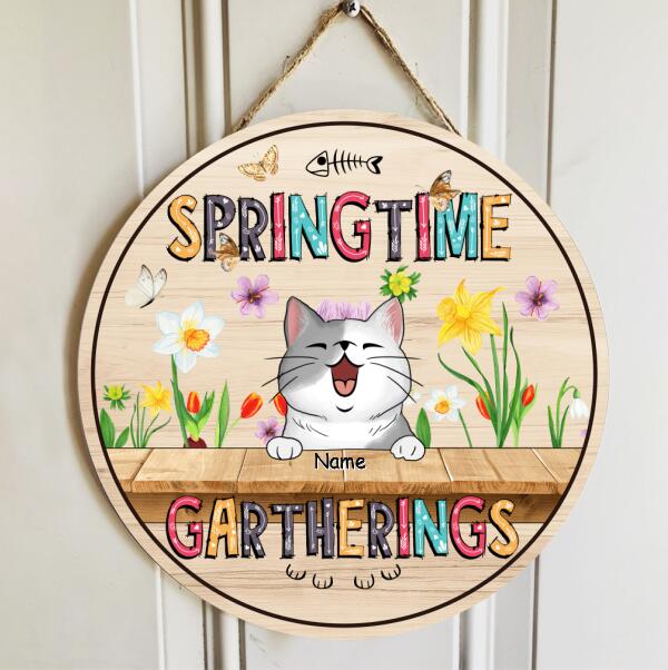Pawzity Custom Wooden Signs, Gifts For Cat Lovers, Spring Time Gatherings Floral Background Welcome Door Signs , Cat Mom Gifts