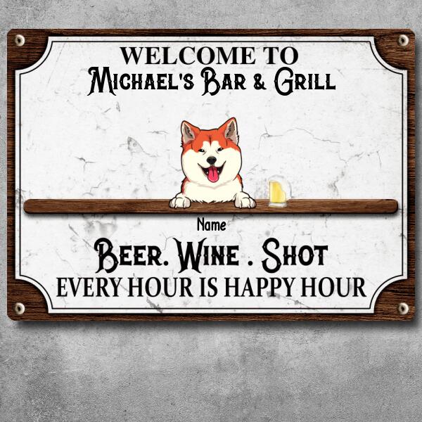 Pawzity Metal Backyard Bar & Grill Sign, Gifts For Pet Lovers, Beer Wine Shots Every Hour Is Happy Hour Vintage Signs