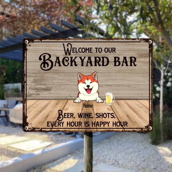 Pawzity Metal Backyard Bar Sign, Gifts For Pet Lovers, Beer Wine Shots Every Hour Is Happy Hour Welcome Signs