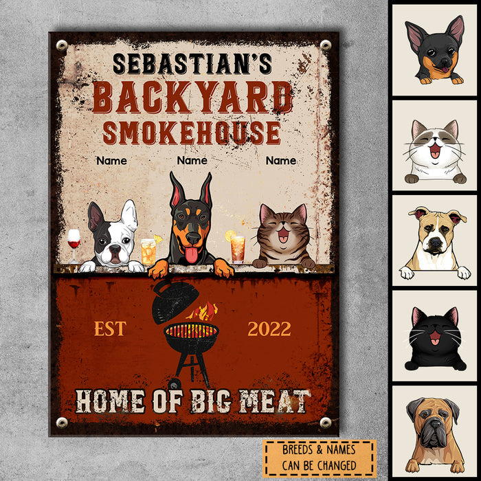 Pawzity Metal Backyard Sign, Gifts For Pet Lovers, Smokehouse Home Of Big Meal Personalized Family Sign