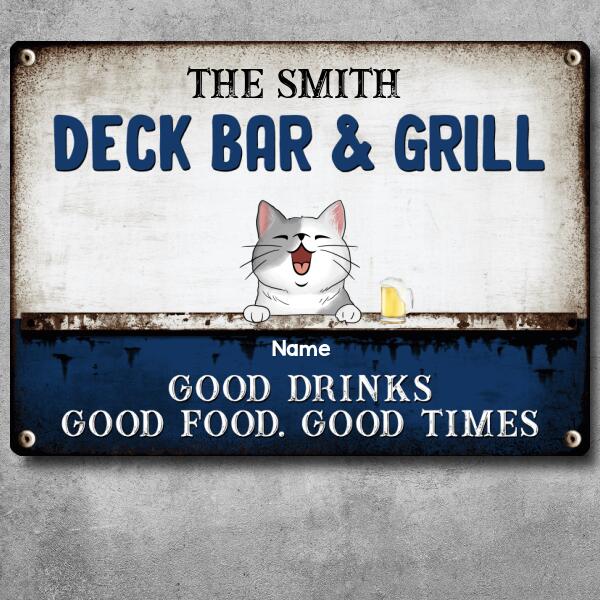 Pawzity Metal Deck Bar & Grill Sign, Gifts For Pet Lovers, Good Drinks Good Food Good Times Personalized Family Sign