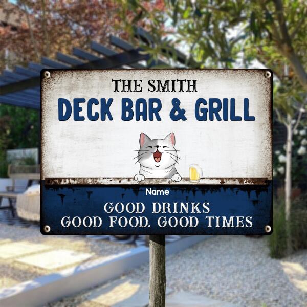 Pawzity Metal Deck Bar & Grill Sign, Gifts For Pet Lovers, Good Drinks Good Food Good Times Personalized Family Sign
