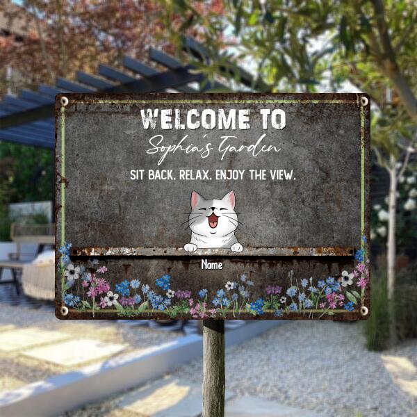 Pawzity Metal Garden Sign, Gifts For Pet Lovers, Sit Back Relax Enjoy The View Flowers Welcome Signs