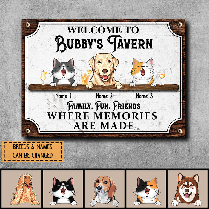 Pawzity Metal Tavern Signs, Gifts For Pet Lovers, Family Fun Friends Where Memories Are Made Welcome Signs
