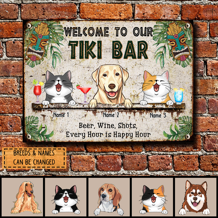 Pawzity Metal Tiki Bar Signs, Gifts For Pet Lovers, Beer Wine Shots Every Hour Is Happy Hour Tropical Style Welcome Signs