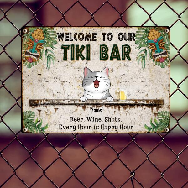 Pawzity Metal Tiki Bar Signs, Gifts For Pet Lovers, Beer Wine Shots Every Hour Is Happy Hour Tropical Style Welcome Signs