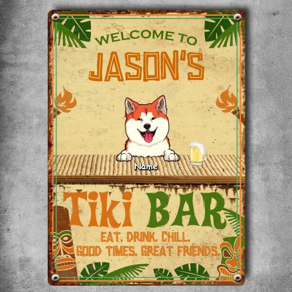 Pawzity Metal Tiki Bar Signs, Gifts For Pet Lovers, Eat Drink Chill Good Times Great Friends Tropical Style Welcome Signs