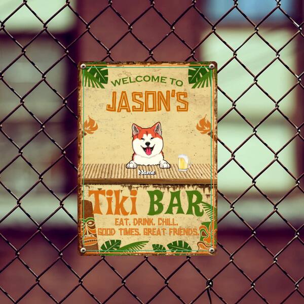 Pawzity Metal Tiki Bar Signs, Gifts For Pet Lovers, Eat Drink Chill Good Times Great Friends Tropical Style Welcome Signs