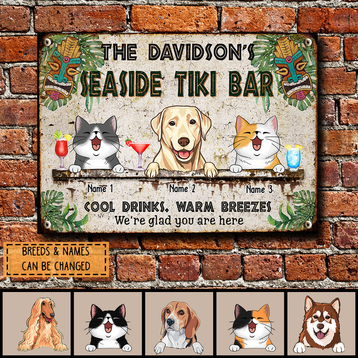 Pawzity Seaside Metal Tiki Bar Signs, Gifts For Pet Lovers, We're Glad You Are Here Tropical Style Welcome Signs