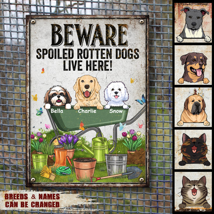 Pawzity Warning Metal Garden Sign, Gifts For Dog Lovers, Beware Spoiled Rotten Dogs Live Here Funny Warning Signs