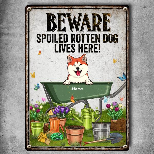 Pawzity Warning Metal Garden Sign, Gifts For Dog Lovers, Beware Spoiled Rotten Dogs Live Here Funny Warning Signs