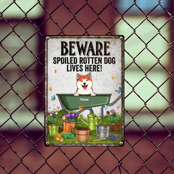 Pawzity Warning Metal Garden Sign, Gifts For Dog Lovers, Beware Spoiled Rotten Dogs Live Here Funny Warning Signs