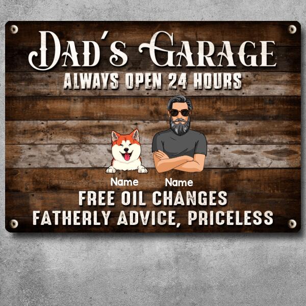Pawzity Welcome Metal Garage Sign, Gifts For Pet Lovers, Dad's Garage Always Open 24 Hours Free Oil Changes Wooden Style
