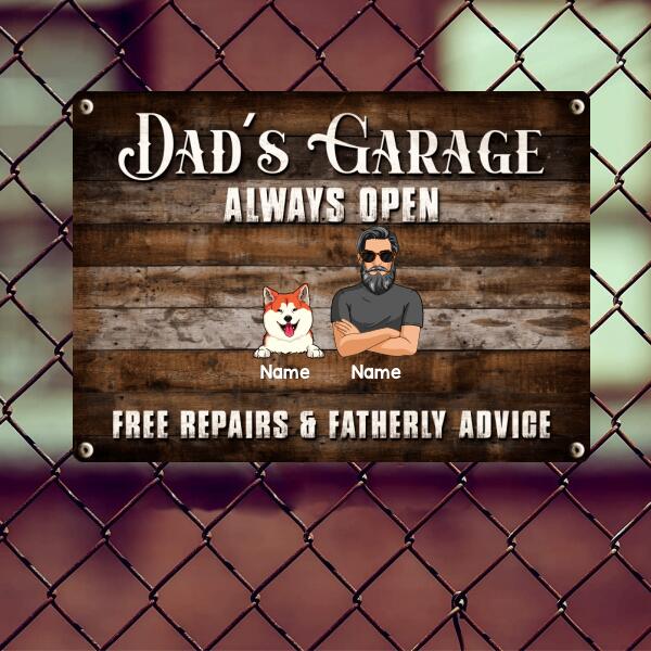 Pawzity Welcome Metal Garage Sign, Gifts For Pet Lovers, Dad's Garage Always Open Free Repairs Wooden Style