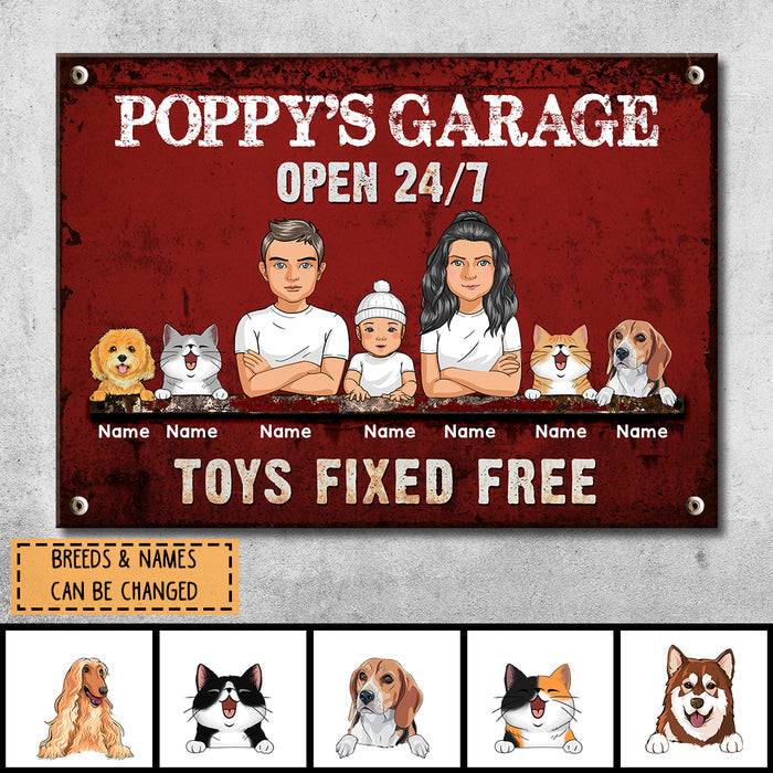 Pawzity Welcome Metal Garage Sign, Gifts For Pet Lovers, Dad's Garage Often 24/7 Toys Fixed Free Funny Sign Colorful Style