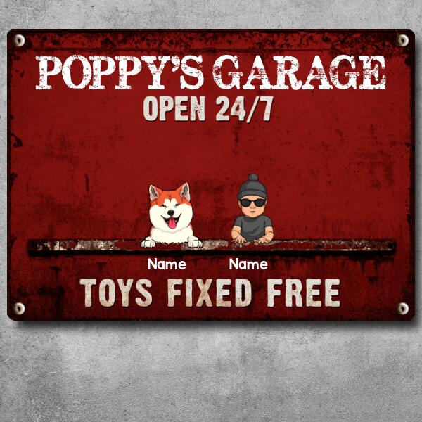 Pawzity Welcome Metal Garage Sign, Gifts For Pet Lovers, Dad's Garage Often 24/7 Toys Fixed Free Funny Sign Colorful Style