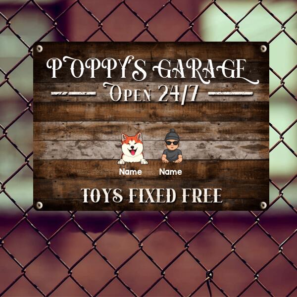 Pawzity Welcome Metal Garage Sign, Gifts For Pet Lovers, Dad's Garage Often 24/7 Toys Fixed Free Funny Sign Wooden Style