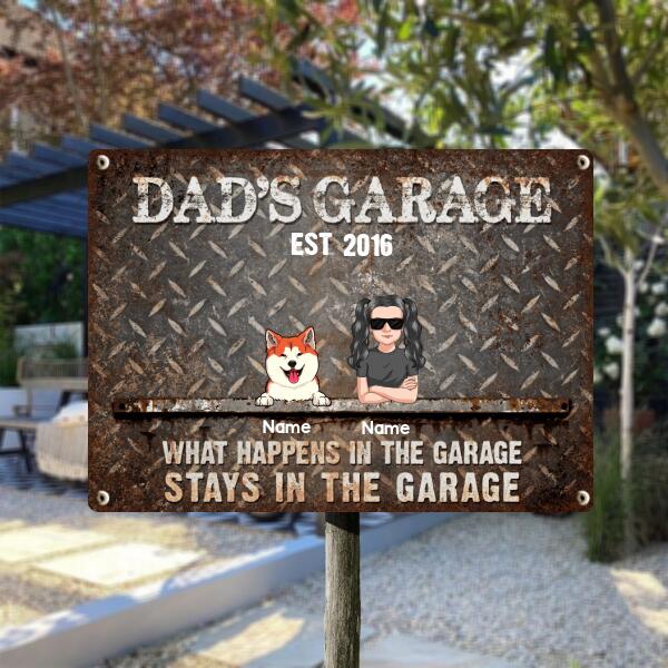 Pawzity Welcome Metal Garage Sign, Gifts For Pet Lovers, Dad's Garage What Happens In The Garage Stays In The Garage