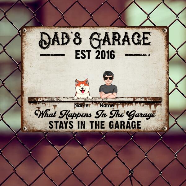 Pawzity Welcome Metal Garage Sign, Gifts For Pet Lovers, Dad's Garage What Happens In The Garage Stays In  Vintage Style