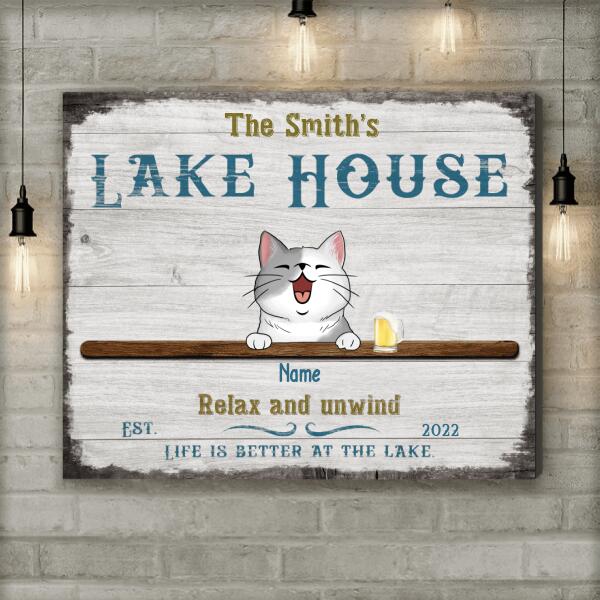 Personalized Dog & Cat Landscape Canvas, Gifts For Pet Lovers, Lake House Relax & Unwind Life Is Better At The Lake