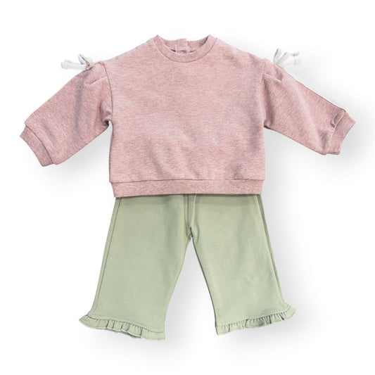 Pink and Green Bow Sleeve Sweatset