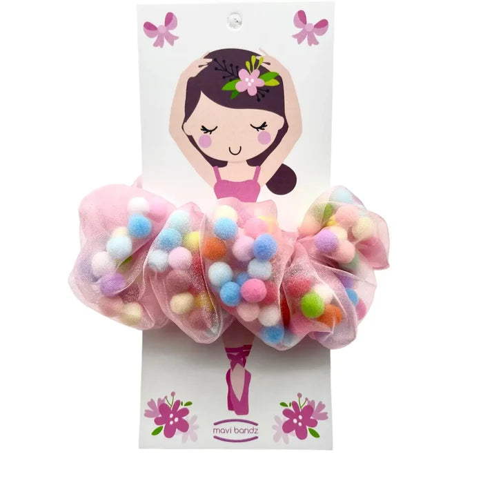 Pink Ballerina Pom Pom Scrunchie