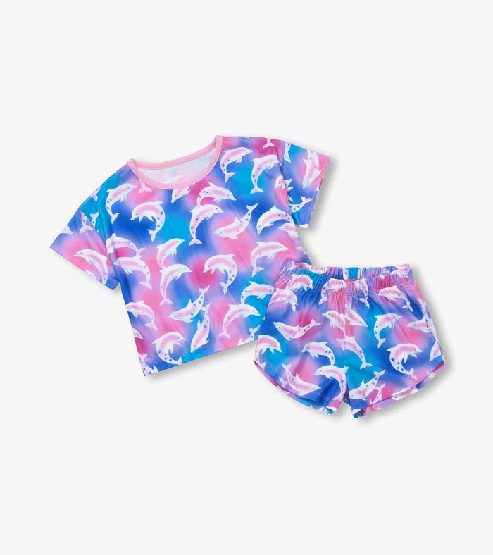 Pink Blue Airbrush Dolphins SS PJ Sleep Set
