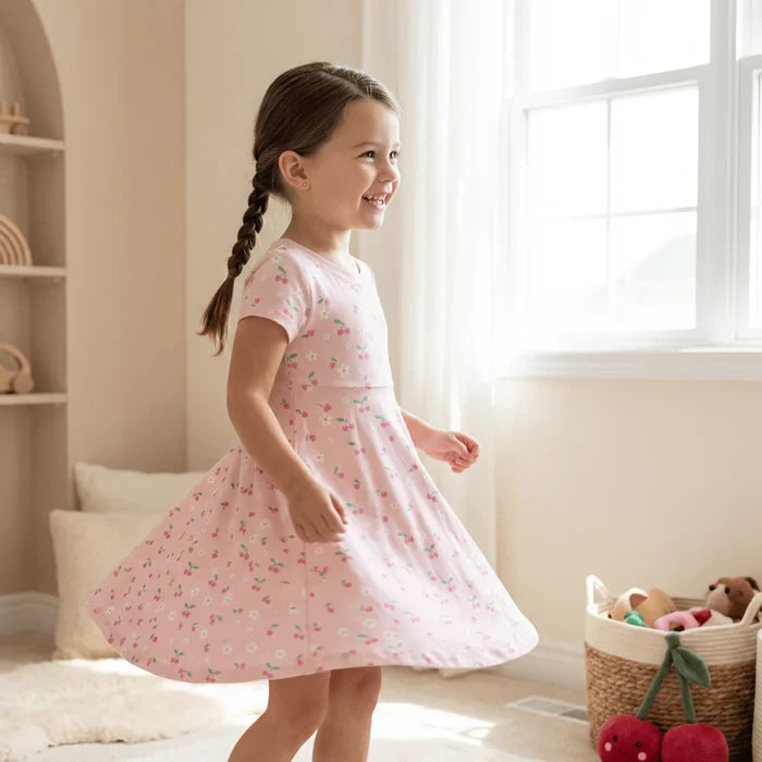 Pink Bow Sweetness Cap Sleeve Swirly Dress