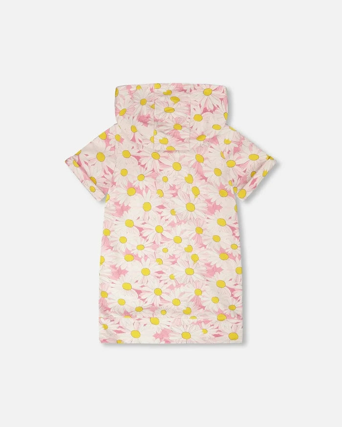 Pink Daisy Print French Terry Hooded Dress