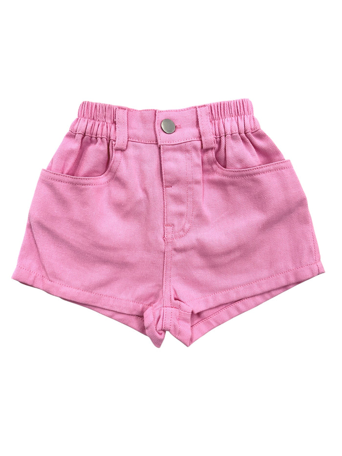 Pink Elastic Waist Denim Shorts