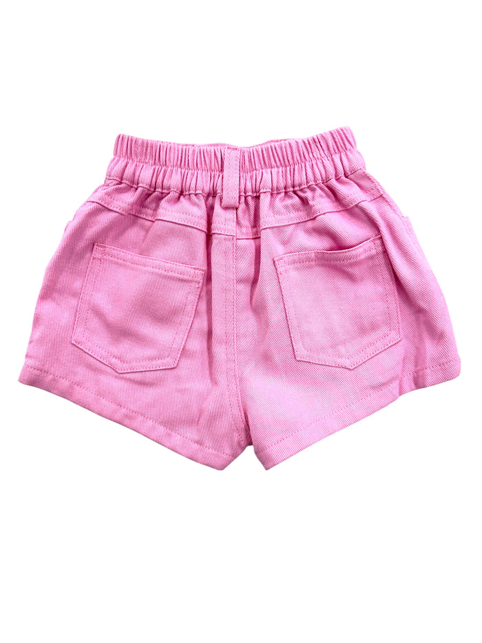Pink Elastic Waist Denim Shorts