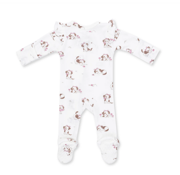 Pink Explorer Puppy Ruffle Sleeve Zipper Footie