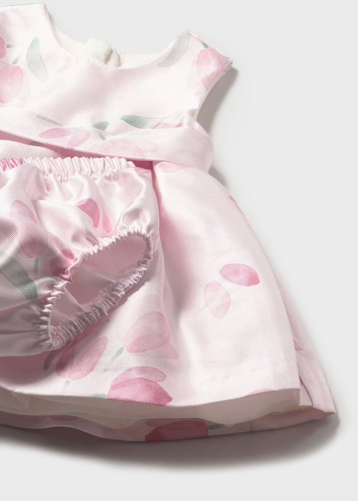 Pink Floral Satin Sleeveless Belt Dress & Bloomer